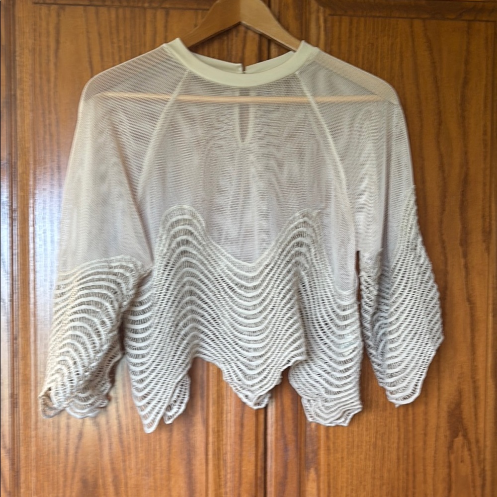 Jealous Tomato Beige Mesh Detail Top